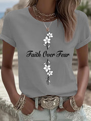 Women's Faith Over Fear Printed Casual T-shirt