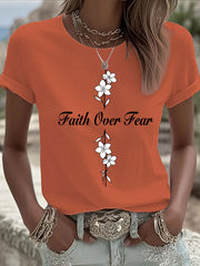Women's Faith Over Fear Printed Casual T-shirt
