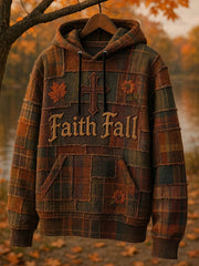 Men's Retro Casual Faith Cross Art Print Oversized Drop-Shoulder Pockets Hoodie