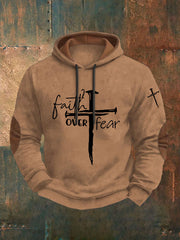 Men's Faith Over Fear Printed Casual Hoodie