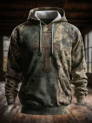 Men's Retro Western Faith Print Casual Hoodie