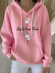Women's Faith Over Fear Printed Casual Hoodie