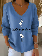 Women's Faith Over Fear Printed Casual Top