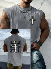 Men's Retro Faith Fishing Hunting Print Round Neck Tank Vests