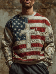Men's Faith Cross Flag Crew Neck Sweatshirt