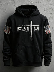 Men's Faith Cross Printed Long Sleeve Hooded Sweatshirt