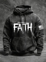 Men's Faith Cross Printed Long Sleeve Hooded Sweatshirt