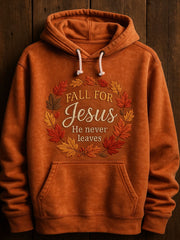 Men's Fall For Jesus He Never Leaves Oversized Drop-Shoulder Hoodie With Pockets