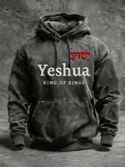 Men's Vintage Yeshua King Of Kings Oversized Drop-Shoulder Hoodie with Pockets