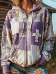 Women's Floral Cross Print Casual Cardigan