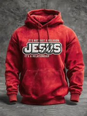Men's JESUS  Print Oversized Drop-Shoulder Hoodie with Pockets