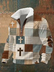 Men's Faith Patchwork Print baggy zip-up hoodie