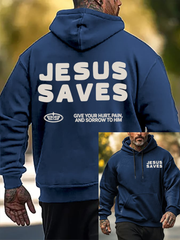 Men's Jesus Saves Faith Printed Oversized Drop-Shoulder Hoodie with Pockets