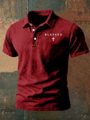 Men's Jesus Blessed Faith Print Polo Shirt