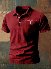 Men's Jesus Saves Faith Print Polo Shirt