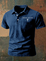 Men's Jesus Saves Faith Print Polo Shirt