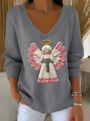 Women's Christmas Angel Print Casual Top