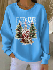 Women's Christmas combined with faith print  Ribbed Round-Neck Sweatshirt