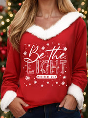 Women's Merry Christmas Be The Light Cross Print Casual Fur-Collar Top