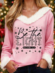 Women's Merry Christmas Be The Light Cross Print Casual Fur-Collar Top
