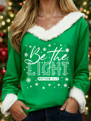 Women's Merry Christmas Be The Light Cross Print Casual Fur-Collar Top