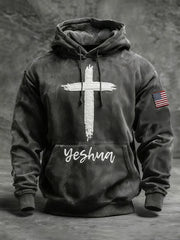 Men's Yeshua Cross Oversized Drop-Shoulder Hoodie with Pockets