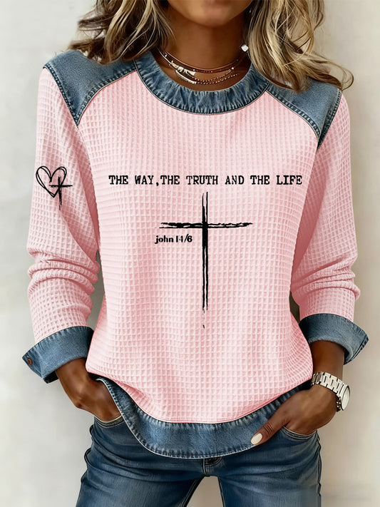 Women's The Way The Truth The Life Cross Printed Casual Top