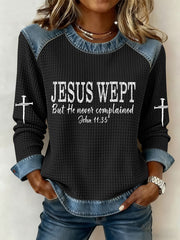 Women's Jesus Wept Denim Patchwork Top
