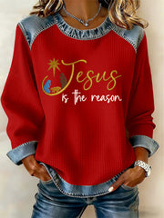 Women's Christmas Belief Print Waffle Sweatshirt