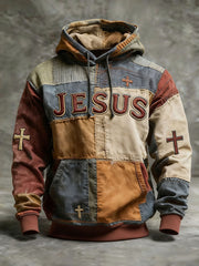 Men's Jesus Cross Oversized Drop-Shoulder Hoodie With Pockets