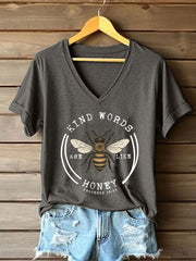 Women's 'Kind Words Are Like Honey' Printed Casual T-Shirt