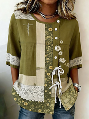 Women's Faith Flower Button Strap Cotton And Linen Shirt