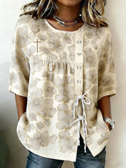 Women's Faith Flower Button Strap Cotton And Linen Shirt