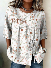 Women's Faith Flower Button Strap Cotton And Linen Shirt