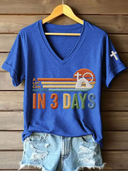 Women's A Lot Can Happen In 3 Days Embroidery Pattern V-Neck T-Shirt