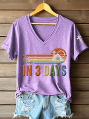 Women's A Lot Can Happen In 3 Days Embroidery Pattern V-Neck T-Shirt