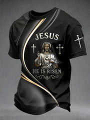 Men's Jesus He Is Risen Art Waves Print Casual Tee