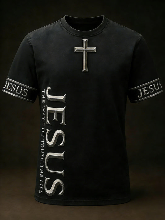 Men's Christian Jesus The Way The Truth The Life Cross Print Casual Short Sleeve T-shirt