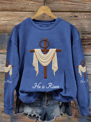 Women's He Is Risen Jesus Christian Cross Print Casual Sweatshirt