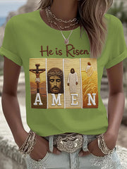 Women's He Is Risen Jesus Christian Cross Print Tee