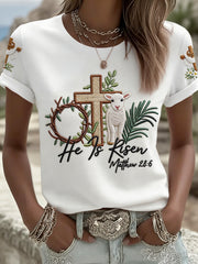 Women's He Is Risen Jesus Christian Cross Lamb Print Tee