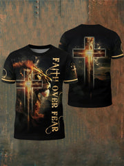 Men's Faith Over Fear Lion & Cross Short Sleeve T-shirt