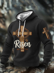 Men's He is Risen MATTHEW 28:6 Checkered Cotton Hoodie