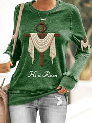 Women's He Is Risen Jesus Christian Cross Print Sweatshirt