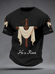 Men's He Is Risen Jesus Christian Cross Print Waffle Tee