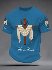 Men's He Is Risen Jesus Christian Cross Print Waffle Tee