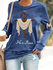Women's He Is Risen Jesus Christian Cross Print Sweatshirt