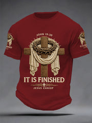 Men's Men's He Is Risen It’s Finished Jesus Christian Cross Print Waffle Short Sleeve Tee