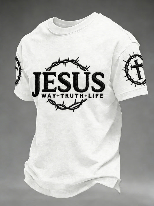 Men's Jesus John 14:6 Jesus The Way, The Truth, The Life Christian Cross Short Sleeve T-shirt