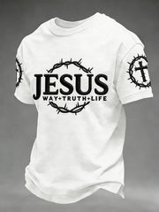 Men's Jesus John 14:6 Jesus The Way, The Truth, The Life Christian Cross Short Sleeve T-shirt